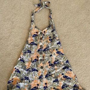 Angie Tropical Patterned Open-Back Romper